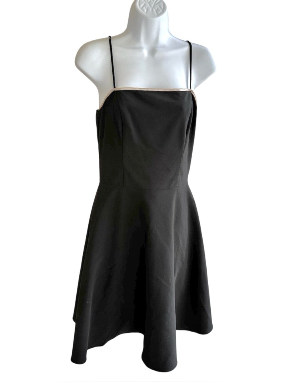 Vintage Y2K Steppin' Out Black Mini Dress with Cream Trim & Tulle Bottom